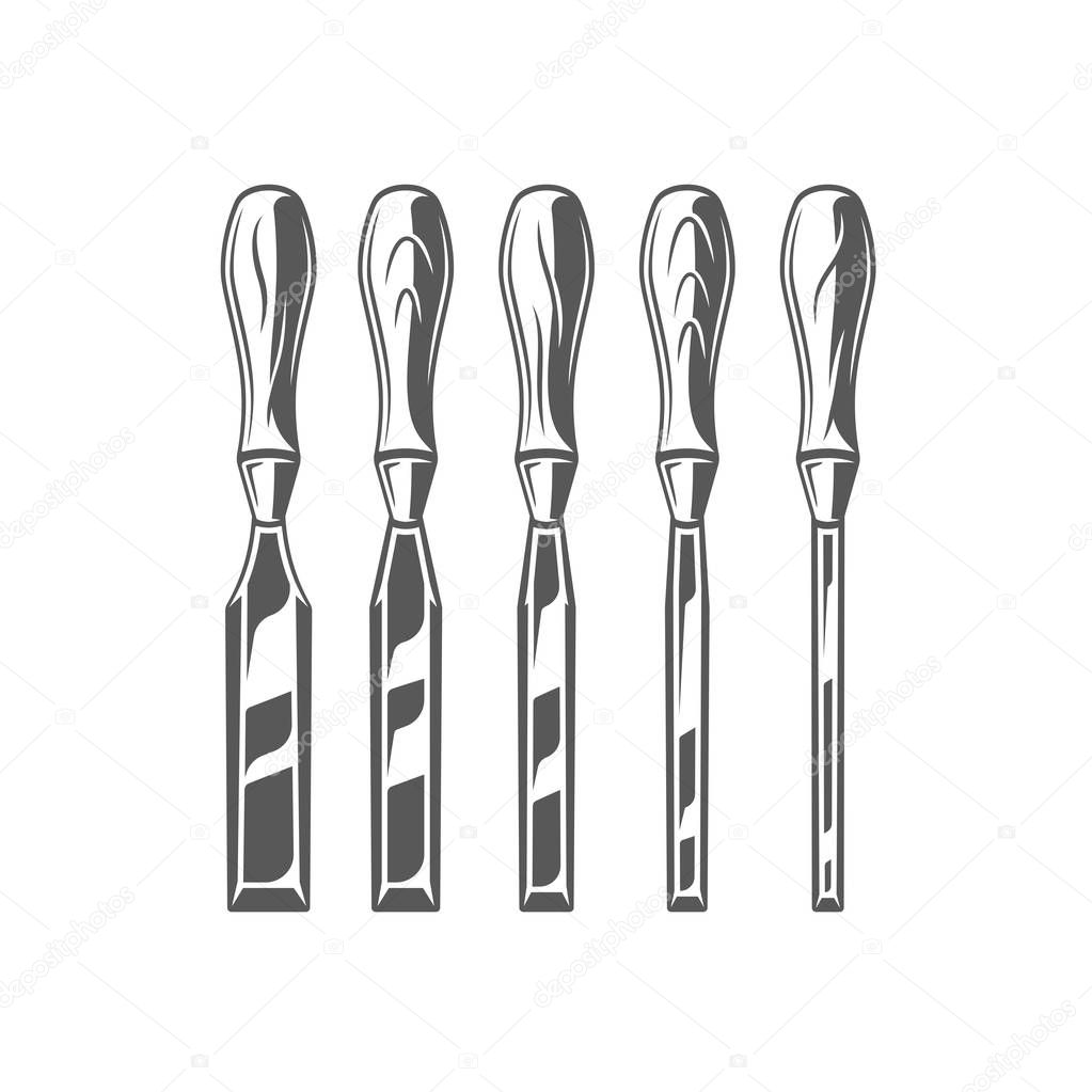 Chisels isolated on white background. Modern carpentry tool. Vector illustration