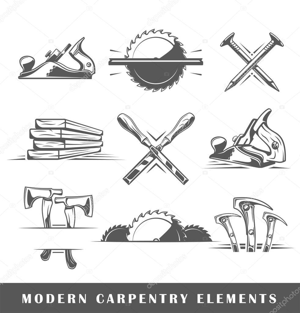 Modern carpentry tools isolated on white background. Vector illustration