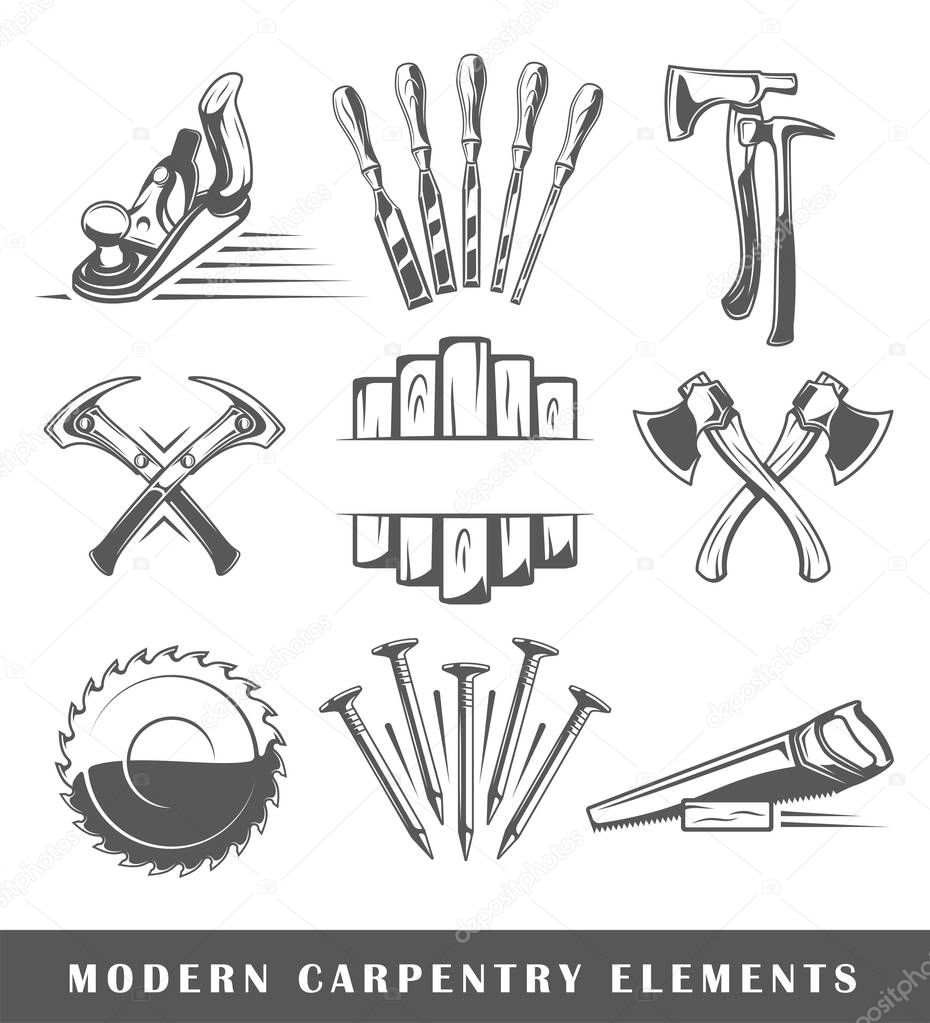 Modern carpentry tools isolated on white background. Vector illustration