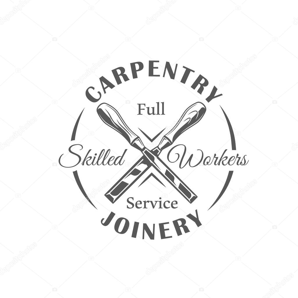 Chisels. Modern carpentry label isolated on white background. Vector illustration