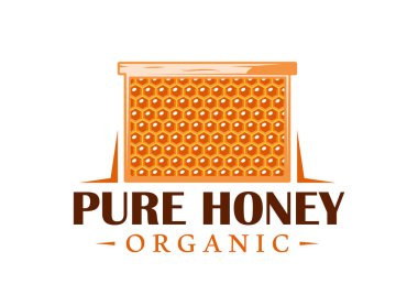 Beyaz arka planda izole edilmiş bal petekleri olan çerçeve. Bal etiketi, logo, amblem konsepti. Vektör illüstrasyonu