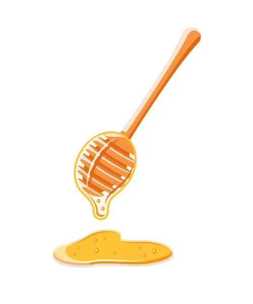 Löffel Mit Honigtropfen Isoliert Auf Weißem Hintergrund Gestaltungselement Für Honigkonzept — Stockvektor