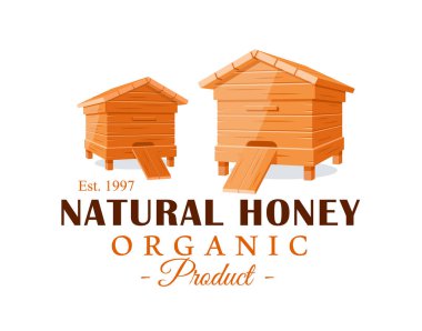 Beyaz arka planda izole edilmiş arı kovanları. Bal etiketi, logo, amblem konsepti. Vektör illüstrasyonu