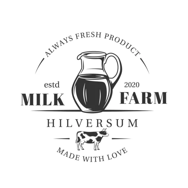 Milk Farm Label Isolated White Background Design Element Cheese Farm — Stock Vector