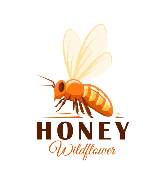 Pszczoła Widok Boku Białym Tle Etykieta Miodu Logo Koncepcja Godła — Wektor stockowy
