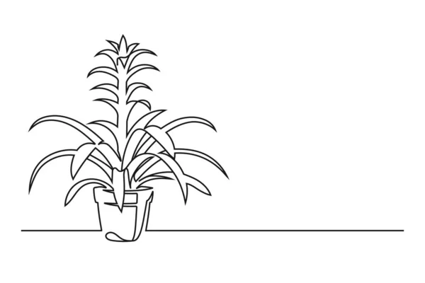 Kontinuerlig Ritning Blomma Kruka Vacker Blomma Isolerad Vit Bakgrund Vektorillustration — Stock vektor