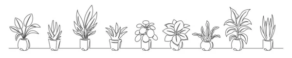 Sada Kontinuálního Kreslení Květin Květináčích Krásné Květiny Izolované Bílém Pozadí — Stockový vektor