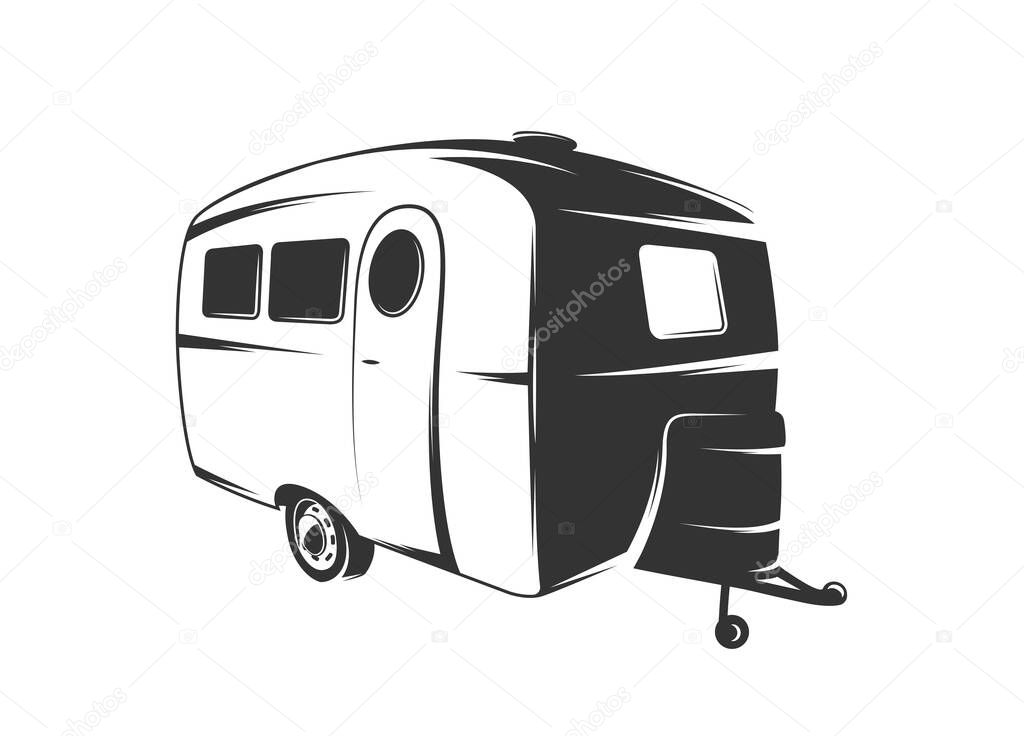 Motorhome isolated on white background. Camping design elements. Vector illustration