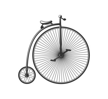 Beyaz arka planda izole edilmiş klasik bisiklet silueti. Tasarım elemanları. Vektör illüstrasyonu