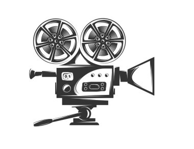 Sinema kamerası beyaz arkaplanda izole edilmiş. Tasarım elemanları. Vektör illüstrasyonu