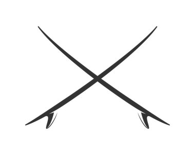 Sörf tahtası silueti beyaz arka planda izole edilmiş. Tasarım elemanları. Vektör illüstrasyonu