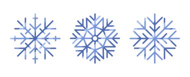 Beyaz arka planda izole edilmiş kar taneleri koleksiyonu. Noel konsepti. Xmas için tasarım elementleri. Çizgi film tarzı. Vektör illüstrasyonu