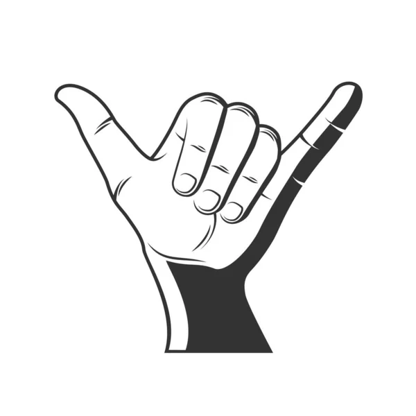Силуэт Руки Серфера Выделен Белом Фоне Знак Шаки Элементы Дизайна — стоковый вектор