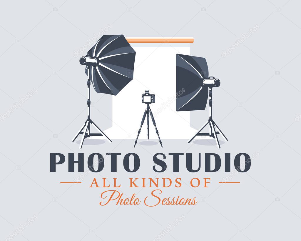 Photo studio label concept. Flat design element. Cartoon stile. Vector illustration