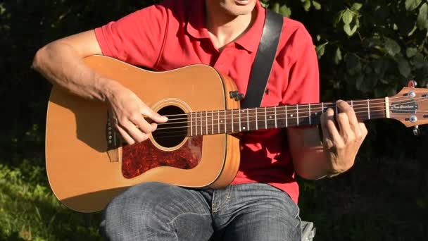 Hombre Tocando Guitarra Acústica Aire Libre — Vídeos de Stock