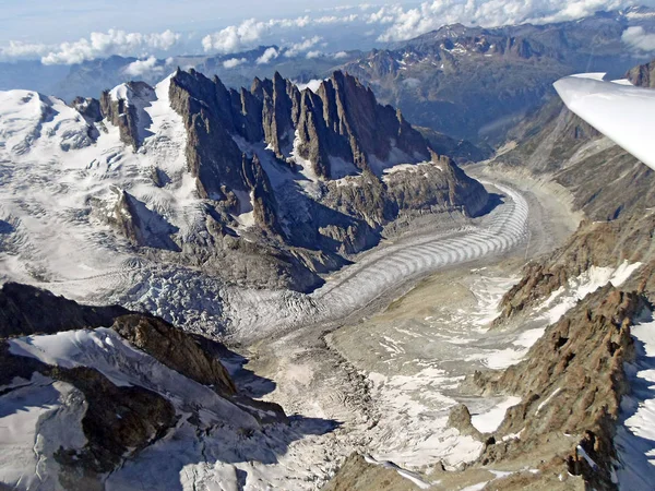 Mer Glace Horu Mont Blanc Letecký Pohled Kluzáku Italské Alpy — Stock fotografie