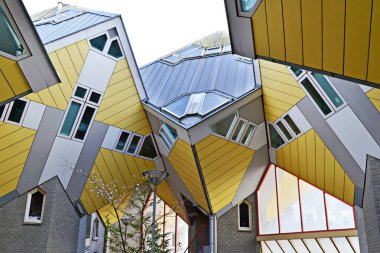 Rotterdam Modern Küp Evleri veya Kubuswoningen merkezi uzaydan görüntülendi 
