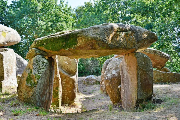 Prehistorische Dolmen Buurt Van Megalithische Menhirs Uitlijning Carnac Bretagne Frankrijk — Stockfoto