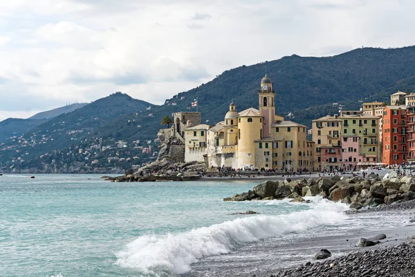 Italiano Riviera Colorido Paisaje Playa Aldea Camogli Liguria Provincia Génova —  Fotos de Stock