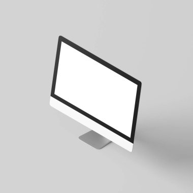 bilgisayar monitöründe boş beyaz ekran ile gösteren resim