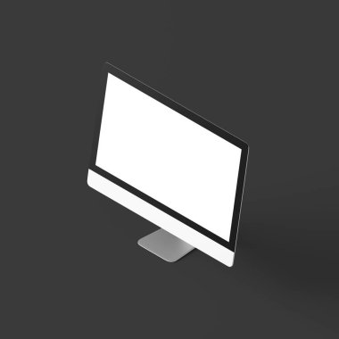 bilgisayar monitöründe boş beyaz ekran ile gösteren resim