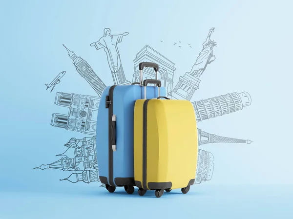 Travel Theme Background Colorful Luggage — Stock Photo, Image