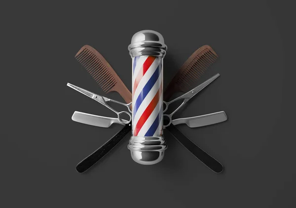 Poteau Barbiers Avec Outils Sur Fond Sombre — Photo