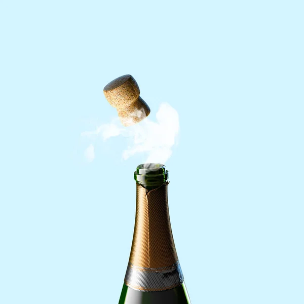 香槟瓶与打开的瓶塞的短款镜头 — 图库照片