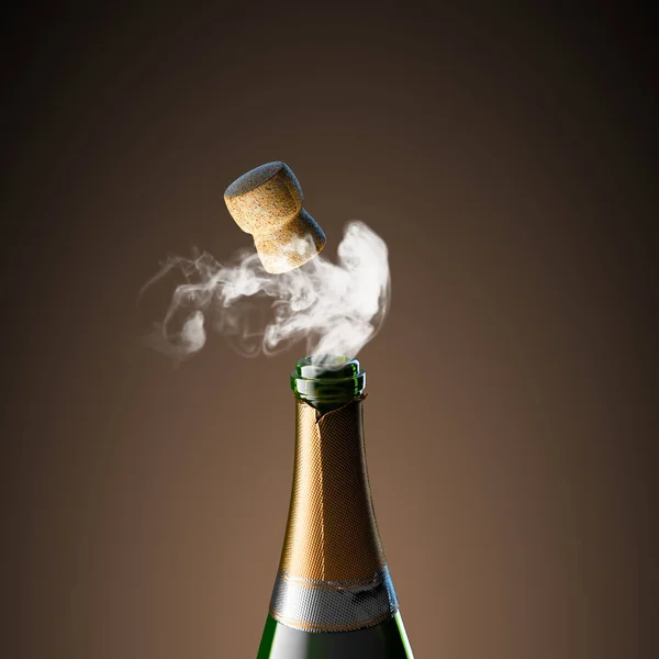 Beskuren Bild Champagneflaska Med Öppnade Sling — Stockfoto