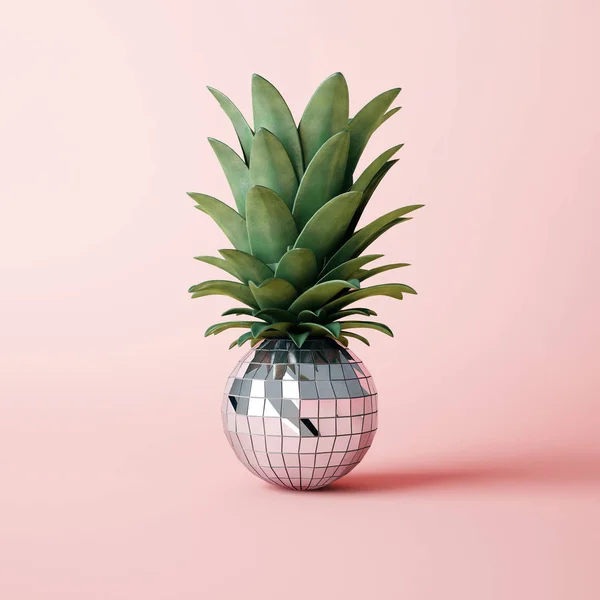 Ananas Disco Bal Roze Kleur Achtergrond — Stockfoto