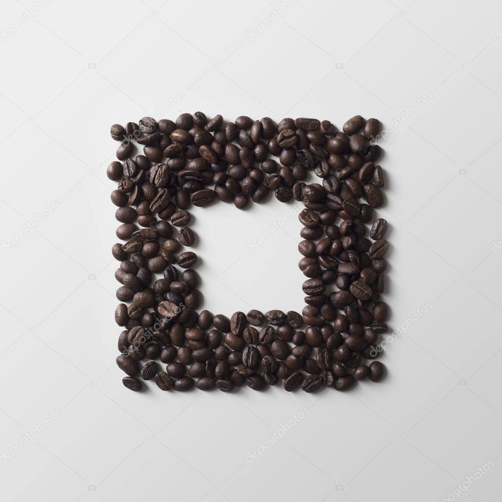 fresh coffee beans frame on white background