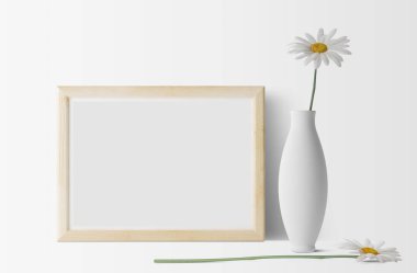 Beyaz arka plan üzerinde papatya çiçeği ile boş çerçeve