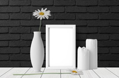 boş çerçeve papatya çiçek ve mum
