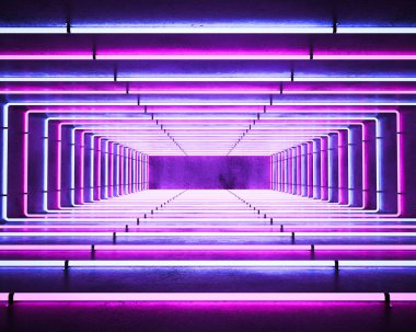 perspektif görünümü neon ışıklı koridorunun azalan 