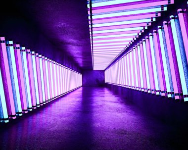 perspektif görünümü neon ışıklı koridorunun azalan 