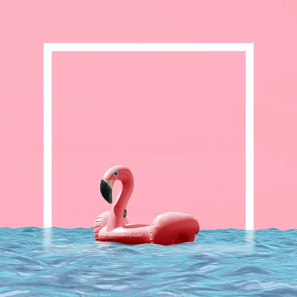 Roze Flamingo Zwemmen Cirkel Water — Stockfoto