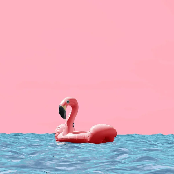 Flamingo Rosa Círculo Natação Água — Fotografia de Stock