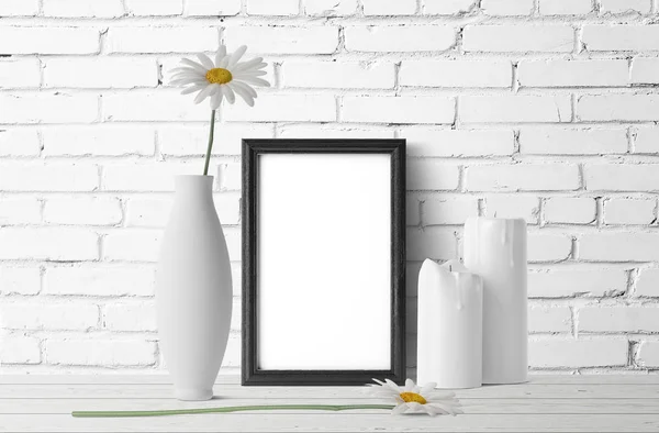 Quadro Branco Com Flores Camomila Livros — Fotografia de Stock