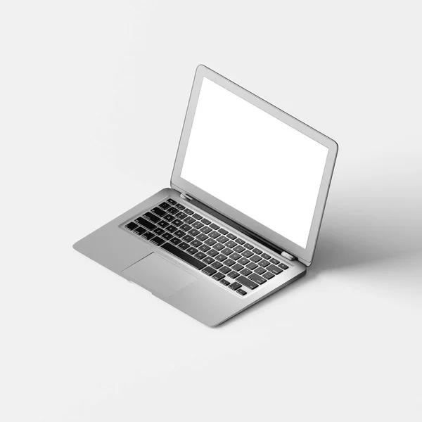 laptop with blank screen on light background