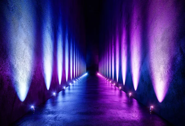 Slábnoucí Perspektivní Pohled Osvětlené Chodby Neon — Stock fotografie