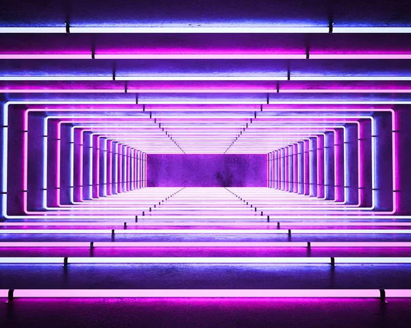 Zmniejsza Się Widok Perspektywiczny Neon Oświetlony Korytarz — Zdjęcie stockowe