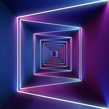 perspektif görünümü neon ışıklı koridorunun azalan 