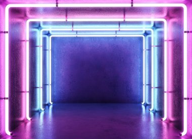 perspektif görünümü neon ışıklı koridorunun azalan 