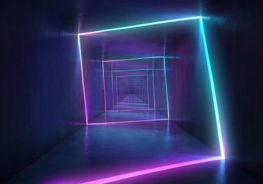perspektif görünümü neon ışıklı koridorunun azalan 