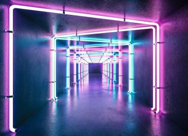 perspektif görünümü neon ışıklı koridorunun azalan 