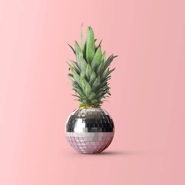 Ananas Disco Bal Roze Kleur Achtergrond — Stockfoto