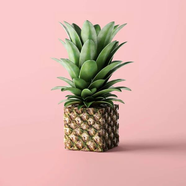 cube shaped pineapple on pink background