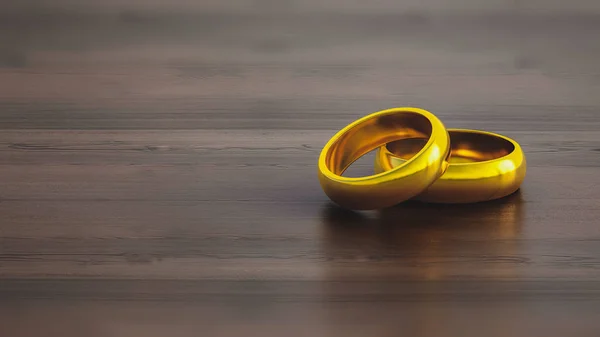 Arany Jegygyűrűt Fából Készült Asztal Felülete — Stock Fotó