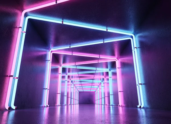 Minskande Perspektivvy Neon Upplyst Korridor — Stockfoto