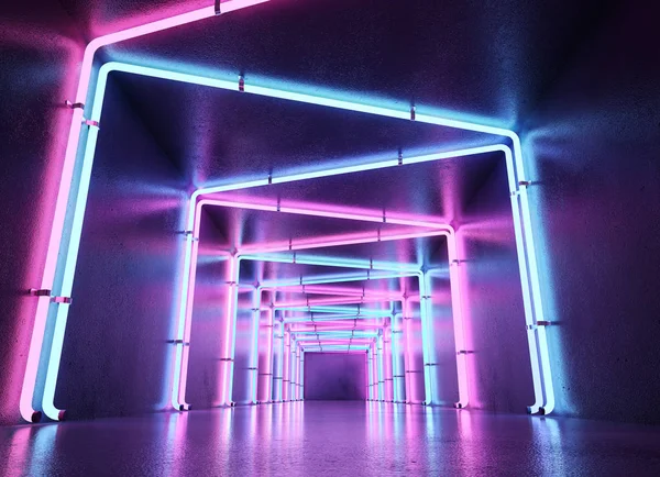 perspektif görünümü neon ışıklı koridorunun azalan 